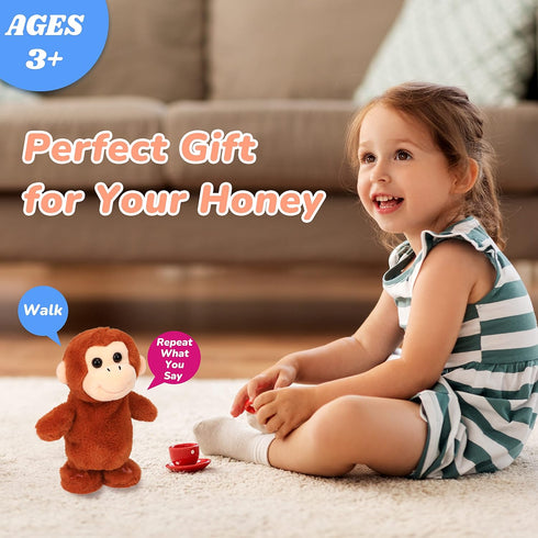 Hopearl Talking Singing Monkey, Walking Electric Interactive Plush Toy that Repeats What You Say, Gifts for Toddlers