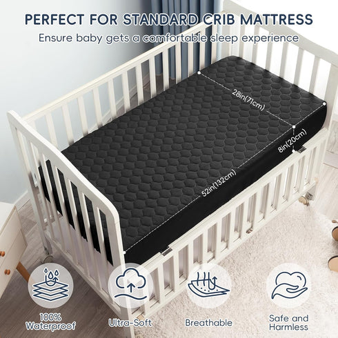 2 Pack 52''x28'' 8", david's kids Waterproof Crib Mattress Protector Pad Cover Stretch up to Fitted Standard Crib
