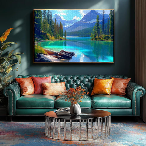 500 (23"x15") Blueforest Turquoise Lake Piece Puzzle for Adults - Panoramic Mountain Therapy Jigsaw Puzzle, Calming