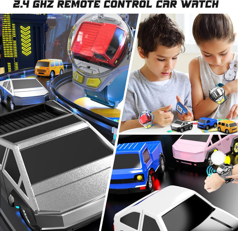 Mini Remote Control Car Watch Toy for Kids, 2.4G RC Cars with LED Lights, USB Charging, Birthday Christmas Gifts