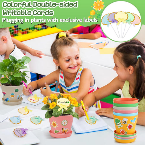 24 Pack 4+ Durable Resin Garden Pot Craft Kit for Kids- Colorful Flower Plant Spring Crafts with Super-adhesive