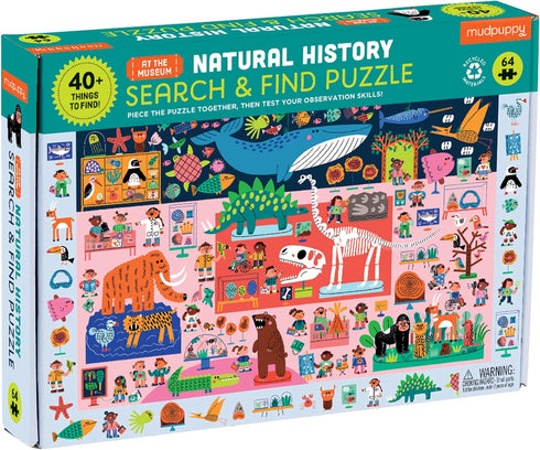 Mudpuppy Natural History Museum 64 Piece Search & Find Puzzle – Present Day & Prehistoric Animals, Ages 4+