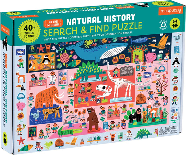 Mudpuppy Natural History Museum 64 Piece Search & Find Puzzle – Present Day & Prehistoric Animals, Ages 4+