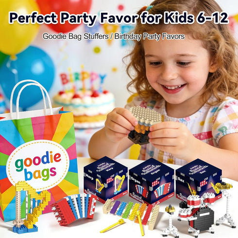 Set 12 Pack 6-12, FUN LITTLE TOYS Music Building Party Favor Toys, Mini Building Blocks Musical Instruments No