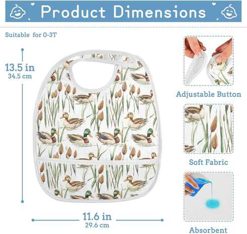 IHCVHQX 1 Pack Baby Feeding Bibs for Boys Girls Watercolor Mallard Ducks Toddler Infant Bandana Drool Bibs with Pocket