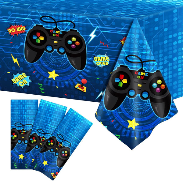 gisgfim 3pcs Video Game Party Tablecloths 106x54 Inch, Gaming Party Plastic Covers for Kids Birthday Supplies