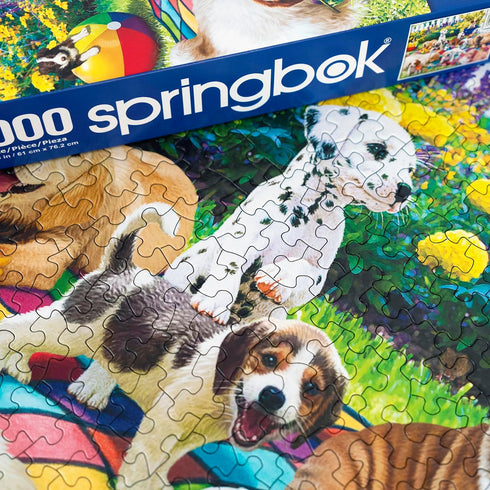 Springbok Playful Pups on Parade, 1000 Piece Puzzle for Adults and Families, Adorable Display of Puppies