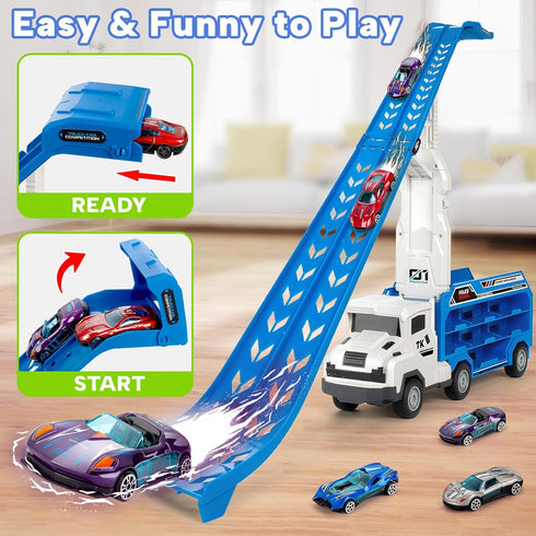 3, 4, 5, 6 25 2 6 BainGesk Truck Car Toys for Years Old Boys Girls, in Race Track Truck Toys, Foldable Layer Carrier