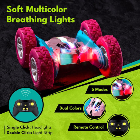 6-12, 4WD 360 Threeking New Remote Control Car RC Flip Stunt Double Sided Driving Cars Toys for Girls Ages USB-C