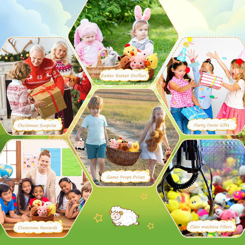 RoundFunny 6 7 Inch Pcs Farm Animals Toys Horse Sheep Cow Duck Chick Pig Large Stuffed Animals Bulk for Woodland Baby
