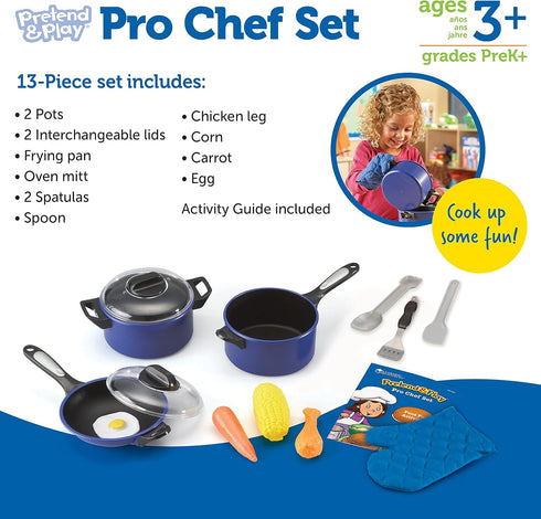 Set, 13 3+ Learning Resources Pretend & Play Pro Chef Kitchen Toys for Kids, Pretend Kitchen, Pots and Pans for Kids