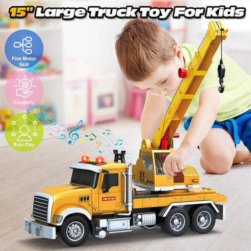 3 4 5 6 7 8 15" Bstoyder Kids Toys for Years Old Boys, Crane Truck Toy with Lights, Sounds, Toddler Friction Powered