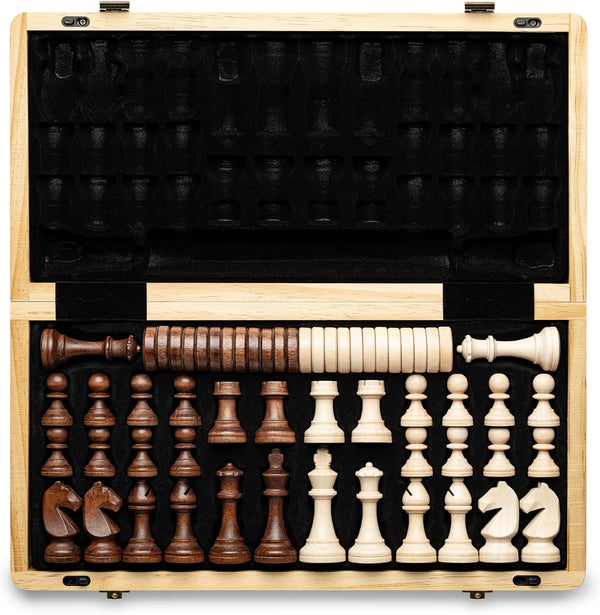 A&A 15" Magnetic Wooden Chess Set/Folding Board / 3" King Height German
