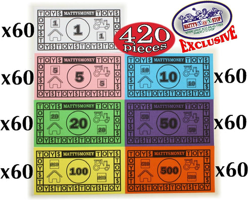 Matty's Money 420 Piece Play Money Set, $41,160 Total, 60 Pieces Each of $1's, $5's, $10's, $20's, $50's, $100's &