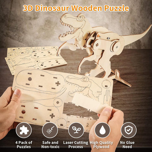 8-10-12, 4 1 8-12, 3D Dinosaur STEM Kits for Kids Ages in Wood Building Toys for Boys Age Build It Yourself Woodworking