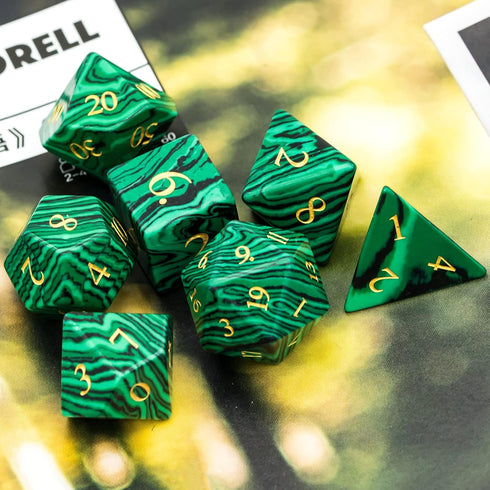 UDIXI Malachite Stone Dice Set, 7PCS Gemstone Polyhedral D&D Dice with Gift Case for Dungeons and Dragons Games