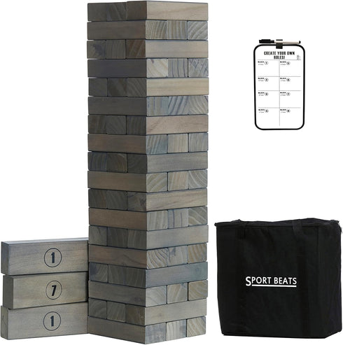 SPORT BEATS Gray Large Tower Game, Outdoor Games 54 Blocks Stacking Game with Carry Bag and Scoreboard