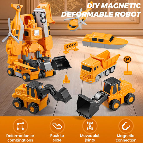 3-5 4-8 35 Magnetic Transform Engineering Car Assembled Toys with Storage Box, Robot Magnetic Blocks Toy, Construction