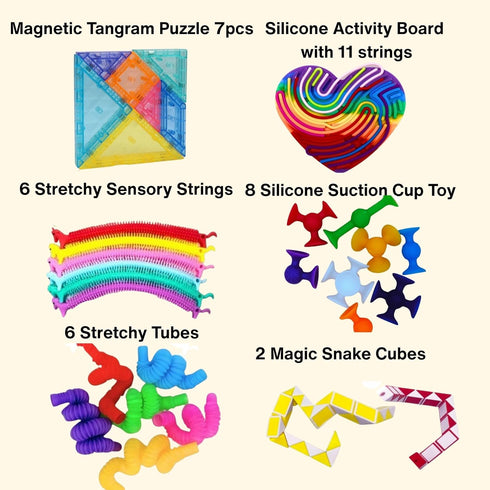 NAMUWASAE Set 31Pcs Travel Fidget Toy for Kids Sensory Kit for Stress Relief Creativity Mess Free Screen Free Play
