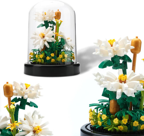 YaJie Flower Bouquet Building Set - White Daisy Blocks for Adults, Unique Botanical Home Decor (490 PCS)