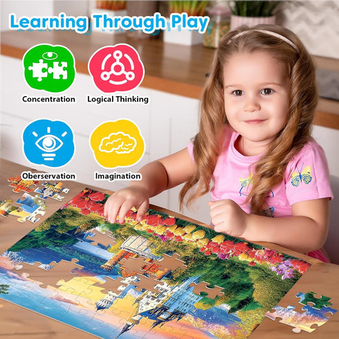 Ciavotie 100 4-6 6-8 4 Packs Piece Puzzle World Famous Landscapes Jigsaw Puzzles Large Piece Puzzles for Adult Seniors