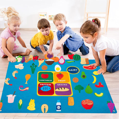 WATINC My Plate Felt-Board Stories Set, 3.5Ft 53Pcs Preschool Food Diary Classroom Theme Early Learning Play Kit