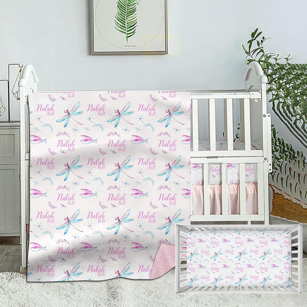 Munific Custom Crib Bedding Set for Girls, Personalized Baby Bedding Sets with Name,