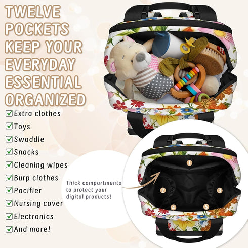 Eativisa Backpack-Multi-functional Colorful floral patterns Diaper Bag mother and baby bag Thermal compartment USB