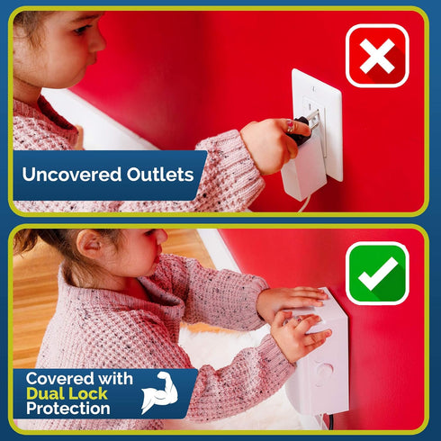Baby Safety Outlet Cover BOX, 2 Pack Double Lock for Toddler Proofing, Easy Install with Extra Space for Plugs
