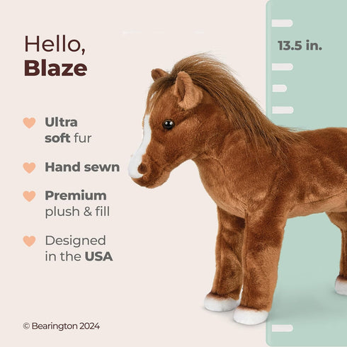 Bearington Blaze Plush Stuffed Animal, Brown Horse, 13.5 Inches