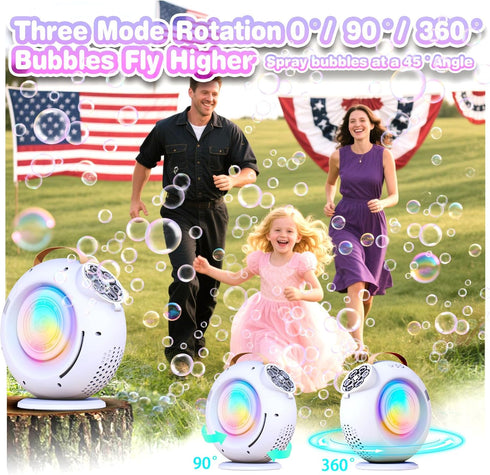 FORALES 15000+ 90 360 Bubble Machine, Automatic Bubble Maker Rechargeable, Big Bubbles per Min, Colorful LED Lights