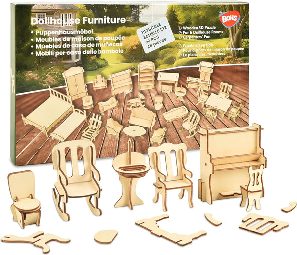 BOHS Wooden Dolls House Furniture 1/12 Scale - 3D Puzzles for Miniature