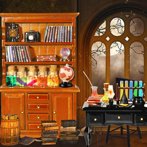 54 1:12 30 Rileryan Pcs Scale Magic Witchy House Kit Halloween Miniatures Furnitures Accessories Mini Wooden Bookshelf