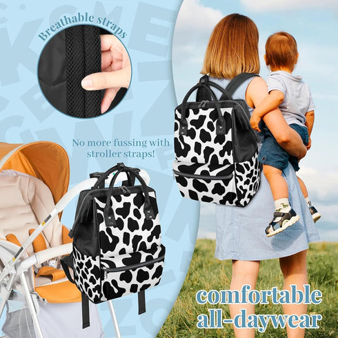 Honeybaby Backpack 19L Diaper Bag for Mom & Dad Cow Print Style Large Diaper Bag Tote with Multi-Pocket, Portable