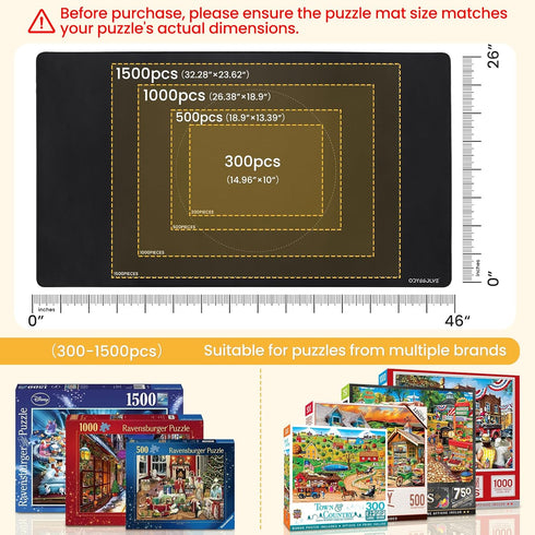 1500 46" 26" 3 Jigsaw Puzzle Mat Roll Up Pieces Saver Pad x with Sorting Trays & Travel Storage Bag Portable Non-Slip