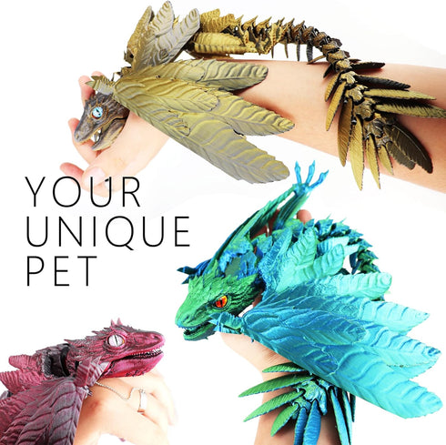 ACOCOFE 3D 16 inch 3D Printed Dragon Feathered Wyvern Toy, Large Fidget Articulated Dragon with Wings, Large Desktop