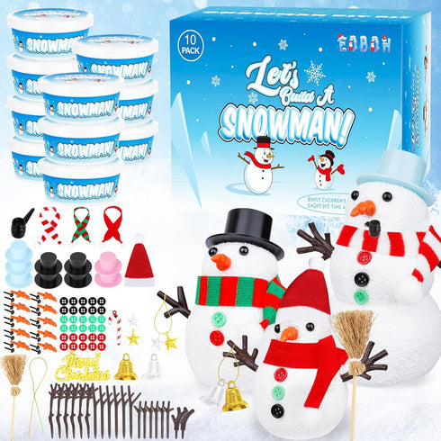 Snowman Crafts for Kids, 10 Pack Christmas DIY Snowman Kit, Indoor Decorations with Air Dry Modeling Clay