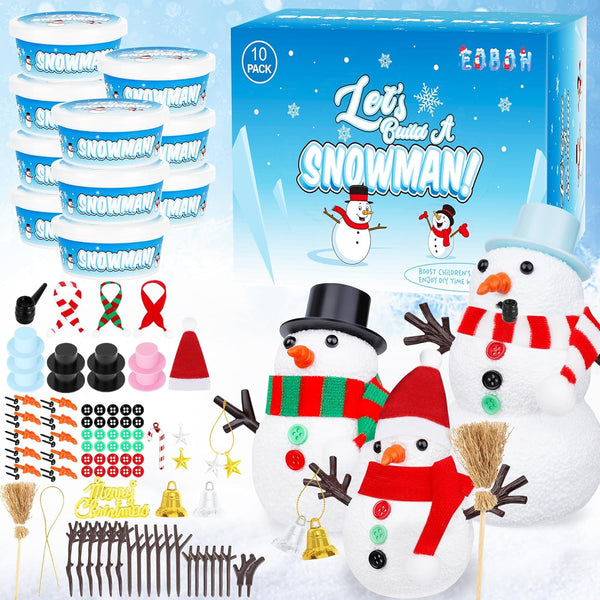 Snowman Crafts for Kids, 10 Pack Christmas DIY Snowman Kit, Indoor Decorations with Air Dry Modeling Clay