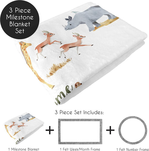 Sweet Jojo Designs Jungle Animals Milestone Blanket Monthly Newborn First Year Growth Mat Baby Shower Memory Hunter