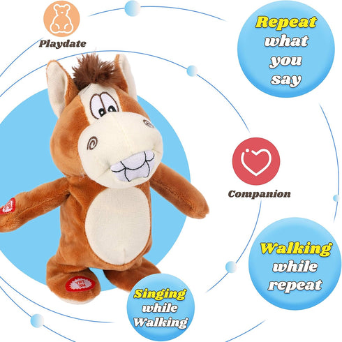 Hopearl Talking Singing Donkey - Walking Electric Interactive Animated Toy that Repeats What You Say, 8'' Plush Buddy
