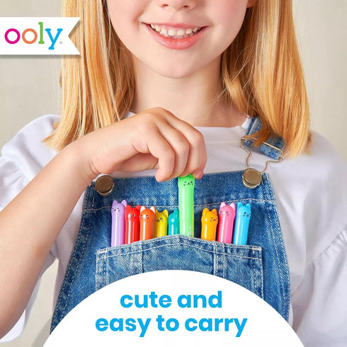 Ooly Cat Parade Gel Crayons Set of 12, Rainbow Color Crayons for Glass and Paper Surfaces, Easy to Clean