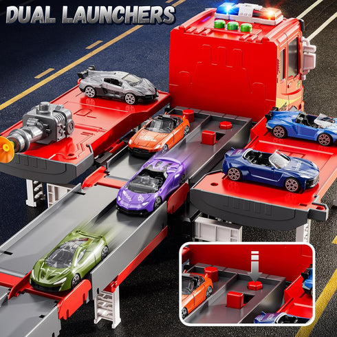 XINNOVEL 3-5, 6 3 4 5 6 7 8 Fire Trucks Toys for Toddlers Ages Folded Carrier Truck Race Track with with Lights