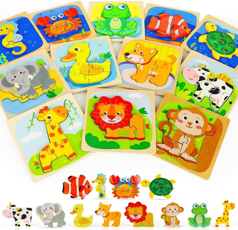 TOY Life Wooden Puzzles for Toddlers 2-4, Montessori Toys for 1 2
