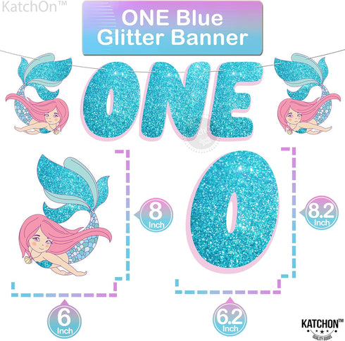 Mermaid First Birthday Decorations for Girl, 40 Inch 1 Balloon, Glitter One Banner for Mermaid Party