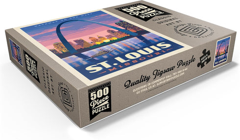 MyPuzzle St. Louis, MO Vintage Poster, Gateway Arch at Sunset, Premium 500 Piece Jigsaw Puzzle