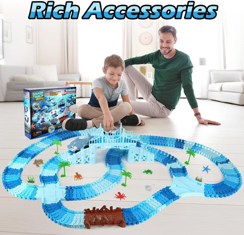 264 Set, 2 Set, 3-9 Coroiesty PCS Shark Race Tracks for Kids Toys, Glow in The Dark Magic Toy Shark Cars Track