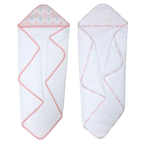 2 pack Baby Hooded Towel Set - Pink Trim