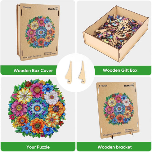 200 12.4x11.4 Qiuenisray Mother's Day Wooden Puzzles for Adults Pieces, Spring Flower Jigsaw Puzzles for Woman