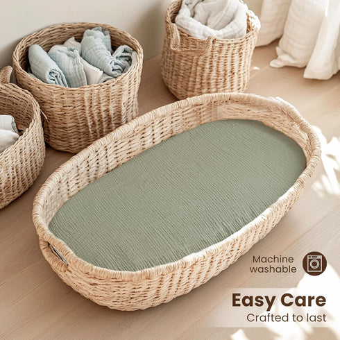 2 Pack 100% 32 16 inches Konssy Muslin Bassinet Sheets for Boys, Girls, Cotton Soft Breathable Fitted Bassinet Mattress