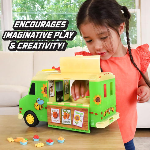 12" 14 3+ Maxx Action Farmer's Market Food Truck, Lights and Sounds, Includes Play Pieces, Miniature Food, Pretend Play